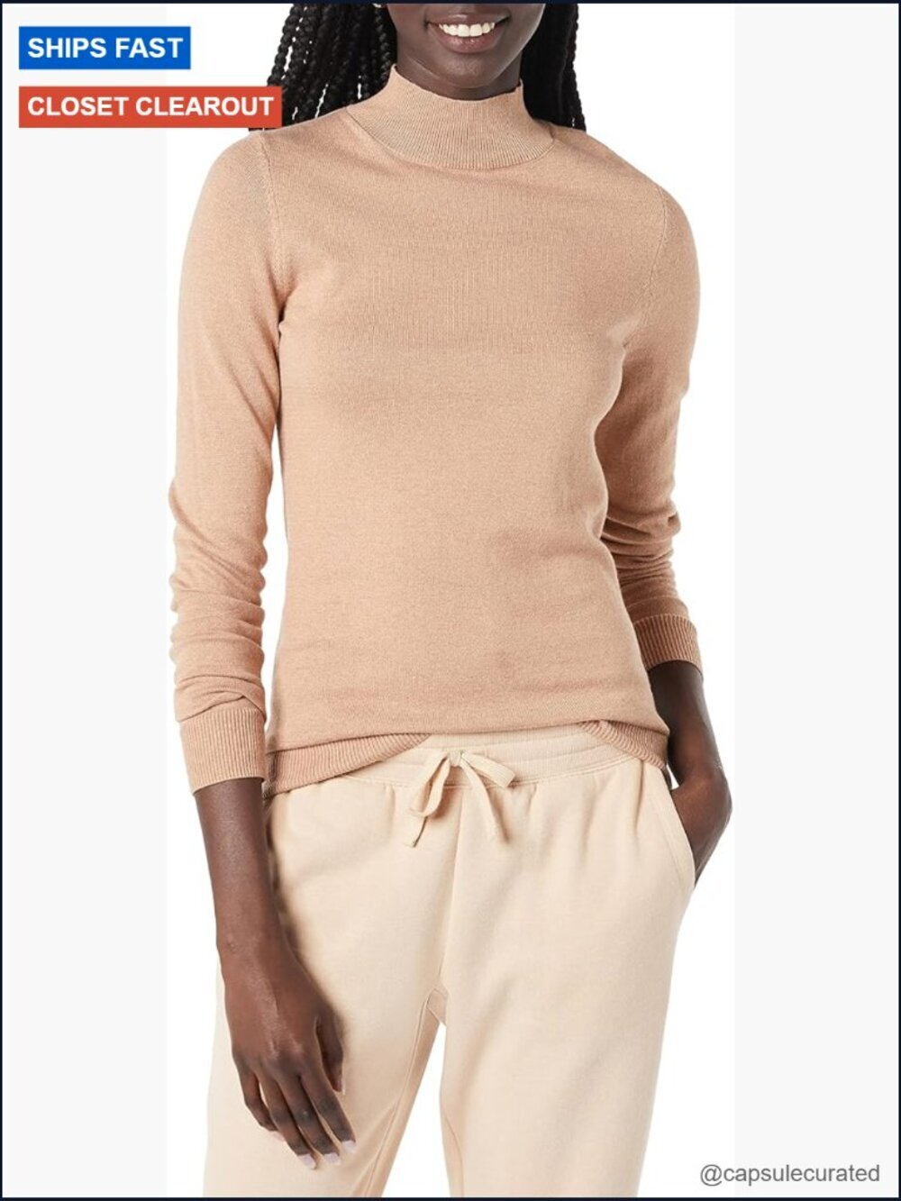 Lightweight Mockneck Pullover Sweater Women Long Sleeve Cotton Blend